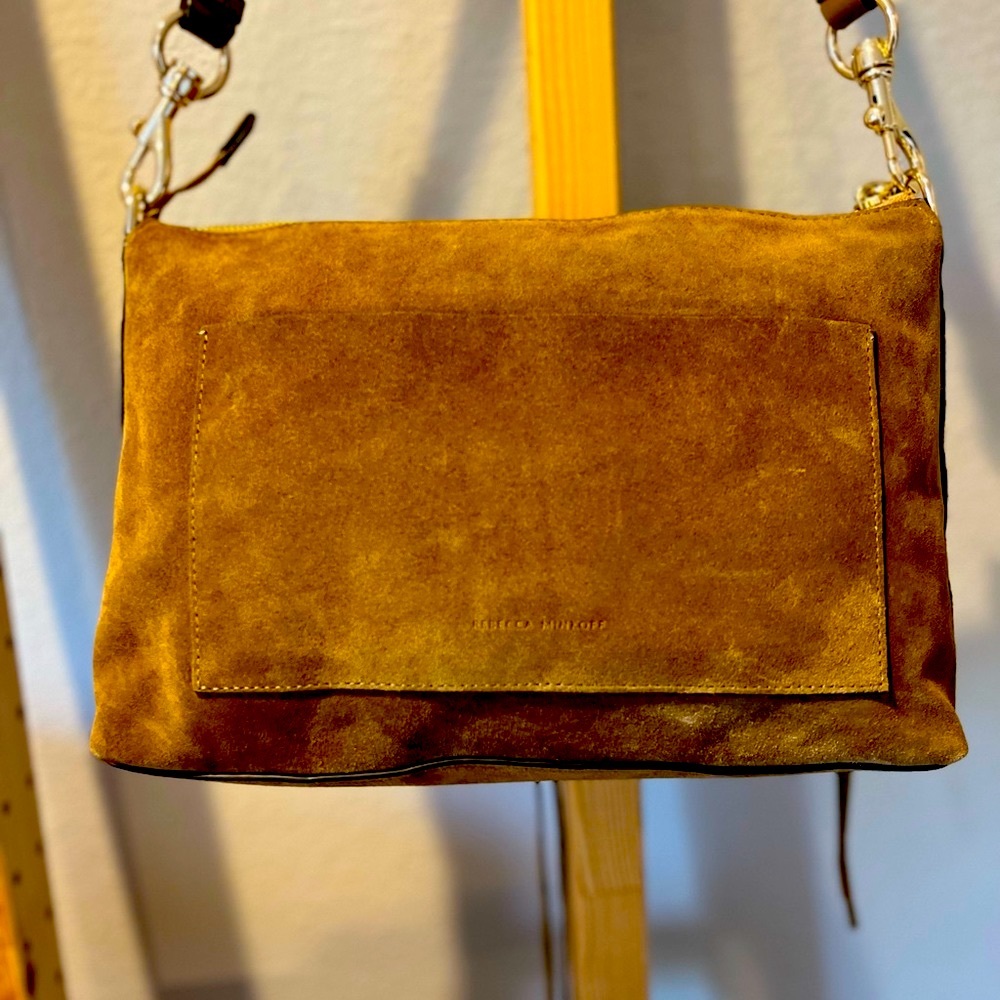 NWOT Rebecca Minkoff Darren Zip Suede Shoulder Bag in Whiskey - Picture 12 of 16